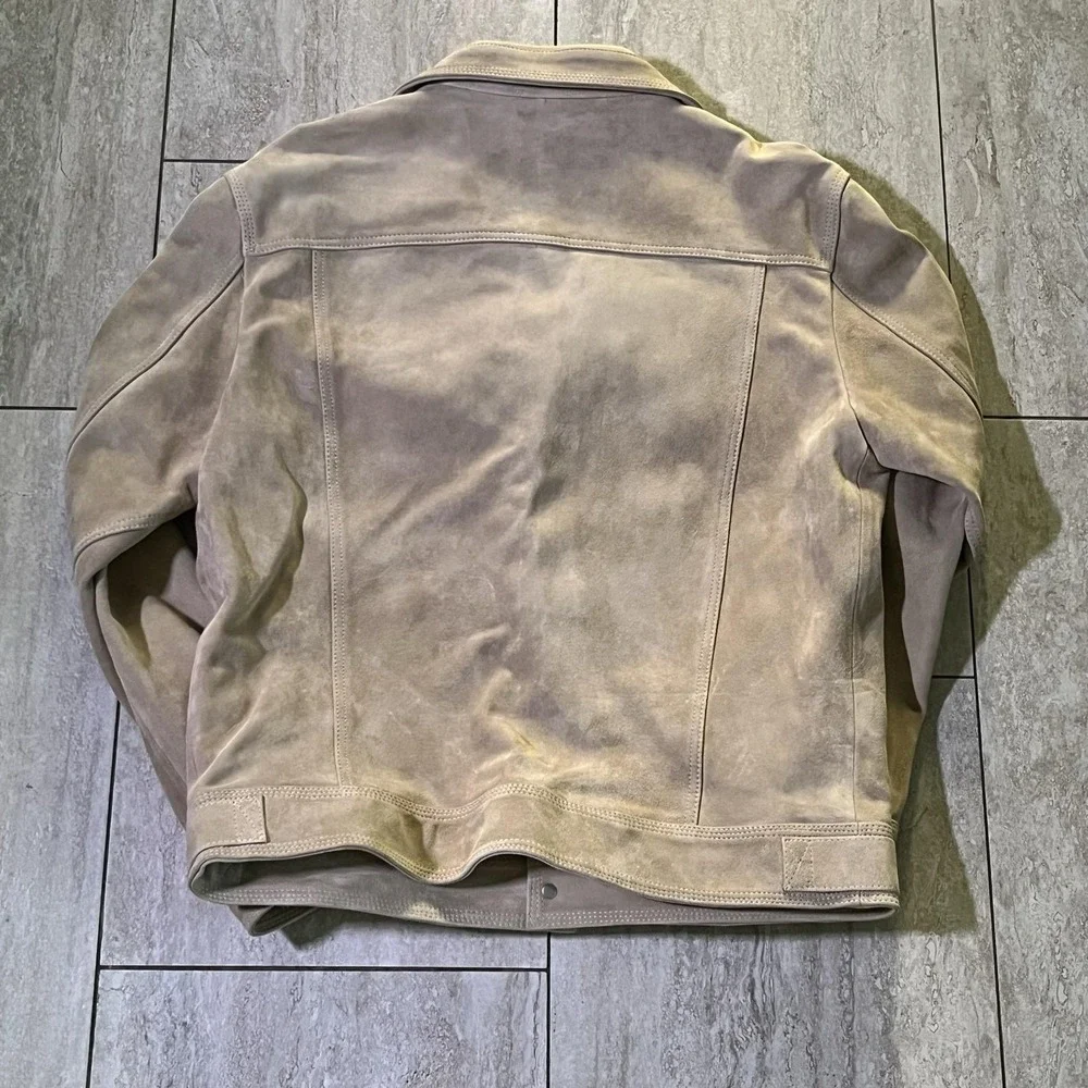 G For Innerthought Jacket Mens Large Beige Suede Leather Biker Snap Front